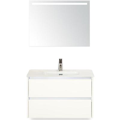 Dante Badmeubelset 80 cm - Wit Hoogglans - Keramische Wastafel Wit Cover met Sence Spiegel