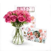 Brievenbusbloemen met persoonlijke kaart - Roze rozen - thumbnail