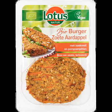 Lotus Bio Burger Zoete Aardappel met Boekweit en Pompoenpitten 160 g bij Jumbo