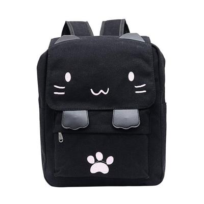 Kat vorm Leisure Fashion Canvas dubbele schouders tas Backpack(Black) Kat vorm Leisure Fashion Canvas dubbele schouders tas Backpack(Black)