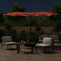 Parasol dubbel dak met LED's 316x240 cm terracottakleurig - thumbnail