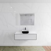 Badkamermeubelset Mondiaz LAGOM 110 cm Topblad met Gecentreerde Wastafel Solid Surface Opzetkom Binx met 1 Kraangat Mat Zwart (1 lade) - thumbnail