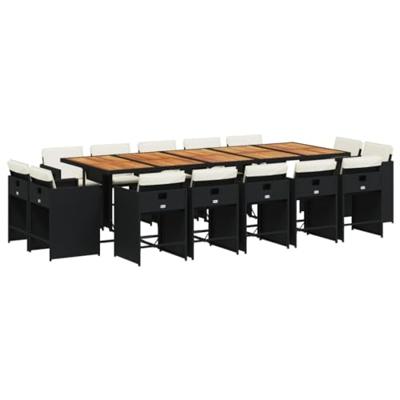 15-delige Tuinset met kussens poly rattan zwart