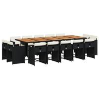 15-delige Tuinset met kussens poly rattan zwart - thumbnail