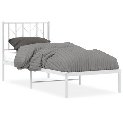 Bedframe met hoofdbord metaal wit 150x200 cm