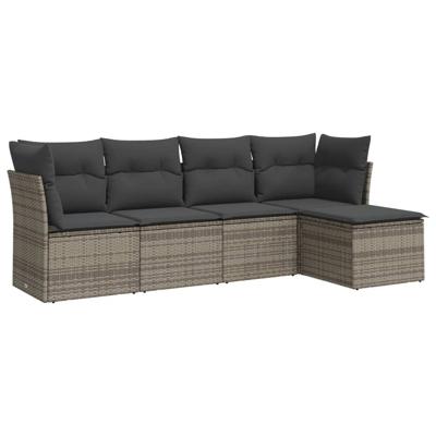 6-delige Loungeset met kussens poly rattan grijs