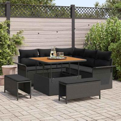 Tuinbankenset met kussen 8 pcs Zwart poly rattan