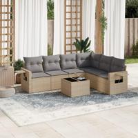 7-delige Loungeset met kussens poly rattan beige - thumbnail