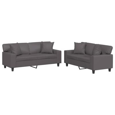 3-delige Loungeset met kussens kunstleer grijs - thumbnail