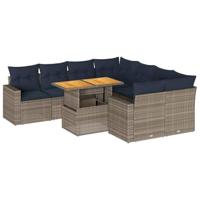 9-delige Loungeset met kussens poly rattan grijs - thumbnail
