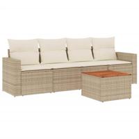 5-delige Loungeset met kussens poly rattan beige - thumbnail
