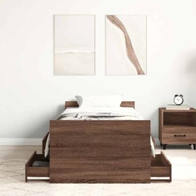 Bedframe met hoofd- en voeteneinde bruin eikenkleur 75x190 cm