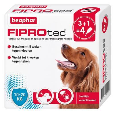 Beaphar Fiprotec Spot-On voor honden van 10 tot 20 kg 4 pipetten