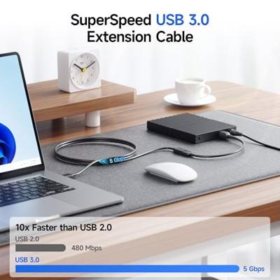 Cable Matters lange USB-naar-USB-verlengkabel (USB 3.0-verlengkabel) in zwart van 2 meter voor Oculus Rift, HTC Vive, Playstation VR-headset en meer