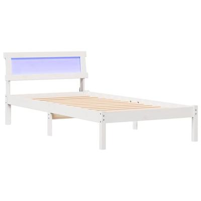 Bedframe met LED -striplichten met hoofdeinde Wit 75 x 190 cm Grenenhout Bedframe met LED -striplichten met hoofdeinde Wit 75 x 190 cm Grenenhout
