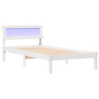 Bedframe met LED -striplichten met hoofdeinde Wit 75 x 190 cm Grenenhout - thumbnail