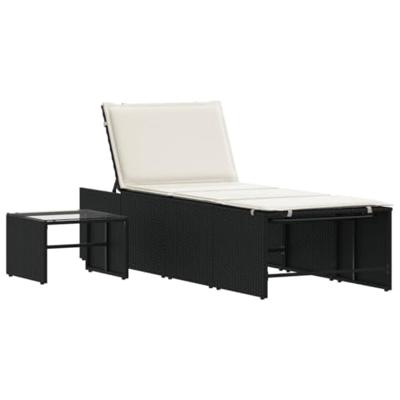 Ligbedden 2 st met tafel poly rattan zwart - thumbnail
