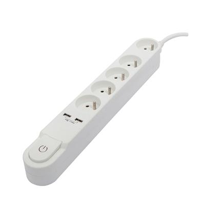 CHACON Stekkerdoos 5 uitgangen 16 A met schakelaar, 2 USB-poorten en kabel 3 m HO5VV-F 3x1,5 mm² zwart - thumbnail
