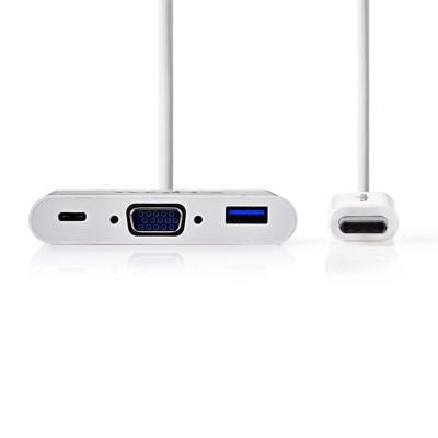 USB-C-Adapterkabel | Type-C Male - USB-A Female + Type-C Female + VGA Female | 0,2 m | Wit