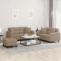 3-delige Loungeset met kussens kunstleer cappuccinokleurig - thumbnail