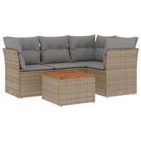 5-delige Loungeset met kussens poly rattan beige - thumbnail