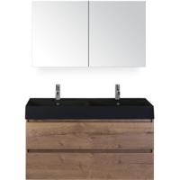 Maxx XL Badmeubelset 120 cm - Tabacco - Wastafel Kube Dubbel Zwart 2 Kraangaten met Spiegelkast - thumbnail