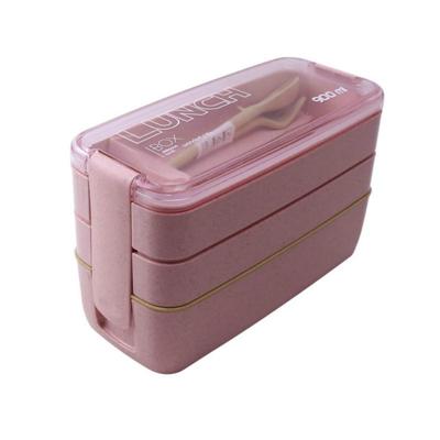 900ml 3 lagen Bento box lunch box voedsel container tarwe stro materiaal microwavable servies Lunchbox (roze)