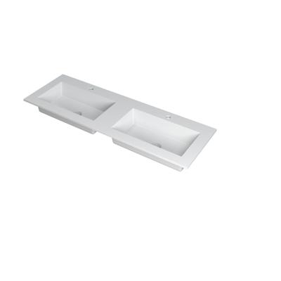 INK Kraft Wastafel Dubbele Bak met 2 Kraangaten - 1400x450x10 mm - Mat Wit