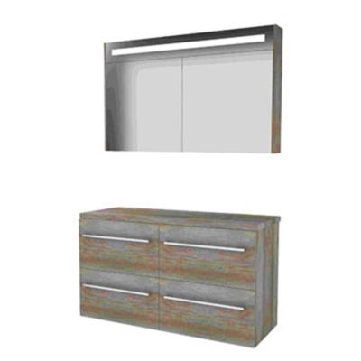 Basic-Line Premium 46 Badkamermeubelset - 120 x 46 cm - Met Grepen - 4 Lades - Wastafelblad - Spiegelkast met LED Verlichting - Scotch Oak