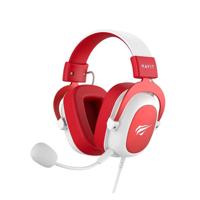 Havit Gaming-hoofdtelefoon, rood en wit, 53 mm luidspreker, omnidirectionele geluidsopname, verstelbare hoofdstraal, compatibel met gaming-apparaten, multifunctionele draadbediening, leren oorkappen - thumbnail
