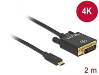 Delock 85321 Kabel USB Type-C male > DVI 24+1 male (DP Alt Mode) 4K 30 Hz 2 m zwart - thumbnail