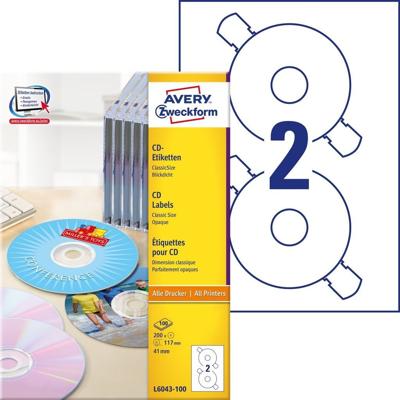 Etiket Avery Zweckform L6043-100 CD wit 200stuks