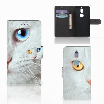 Nokia 7 | Telefoonhoesje | Met pasjeshouder | Witte Kat