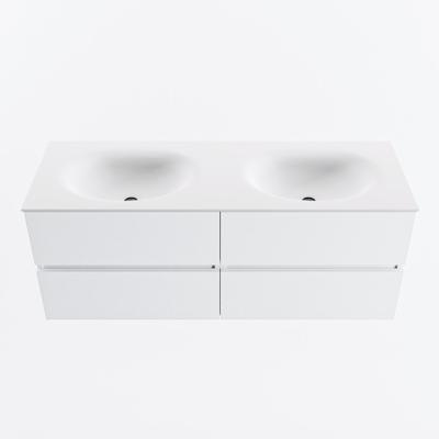 MONDIAZ VICA 130cm badmeubel onderkast Talc 4 lades. Wastafel MOON dubbel 2 kraangaten, kleur Talc.