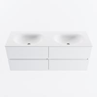 MONDIAZ VICA 130cm badmeubel onderkast Talc 4 lades. Wastafel MOON dubbel 2 kraangaten, kleur Talc. - thumbnail