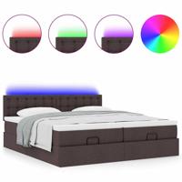 Ottoman bed met matrassen en LED's 200x200cm stof donkerbruin - thumbnail