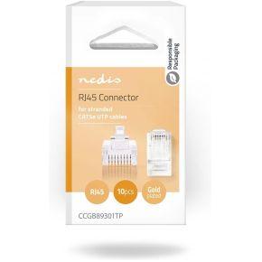 Nedis RJ45-Connector | Male | Stranded UTP CAT5 | Recht | Verguld | 10 Stuks | PVC | Transparant | Doos - CCGB89301TP