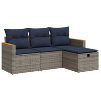 4-delige Loungeset met kussens poly rattan grijs - thumbnail