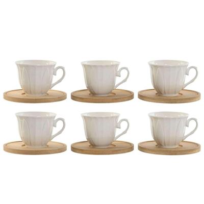 Set van koffiekopjes Home ESPRIT Wit Bamboe Porselein 90 ml Set van koffiekopjes Home ESPRIT Wit Bamboe Porselein 90 ml