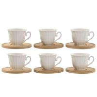 Set van koffiekopjes Home ESPRIT Wit Bamboe Porselein 90 ml - thumbnail