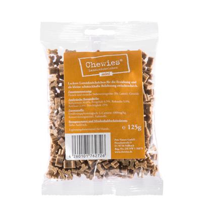 Chewies Hondensnacks, training, mini lam, enkeltje, 125 g, hondensnacks, suikervrij en met een hoog vleesgehalte, ideaal als trainingsstraktatie voor je hond