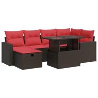 7-delige Loungeset met kussens poly rattan acacia zwart - thumbnail