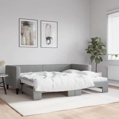 Slaapbank met onderschuifbed 90x200 cm stof lichtgrijs