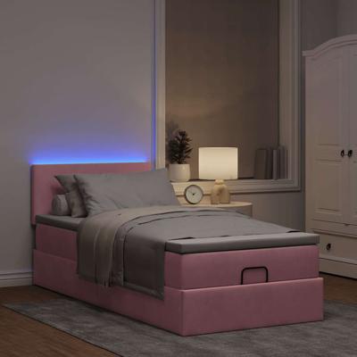 Ottoman bed met matras en LED's 100x200 cm fluweel roze