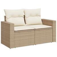 7-delige Loungeset met kussens poly rattan beige - thumbnail