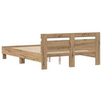 Bedframe artisanaal eikenkleurig 140 x 190 cm Bewerkt hout - thumbnail