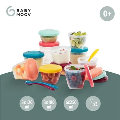 Set van 12 hermetisch afgesloten bakjes + 3 soepele lepels BABYMOOV Babydols Multi Set meerdere kleuren - thumbnail