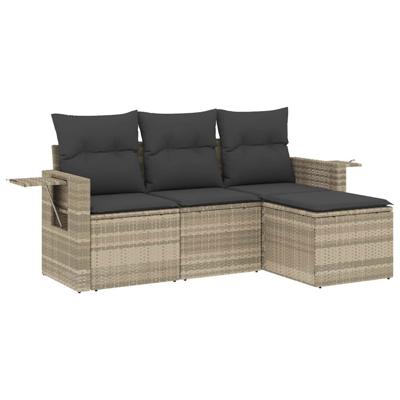 4-delige Loungeset met kussens poly rattan lichtgrijs - thumbnail