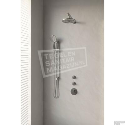 Thermostatische inbouw regendouche Set 19 - 20cm douchekop met muurarm, 3-standen handdouche, doucheslang en geïntegreerde glijstang in RVS geborsteld PVD