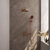 BRAUER Stripe Thermostatische Inbouw Regendouche - 3-weg - rechthoekig - SET 23 - 25cm douchekop - gebogen muurarm - 3-standen handdouche - doucheslang - geïntegreerde glijstang - koper geborsteld PVD 5-GK-409 - thumbnail